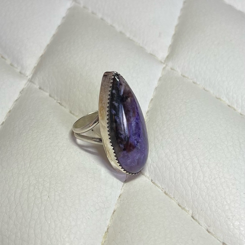 Sterling Silver and Purple Agate Ring Size 7.5
